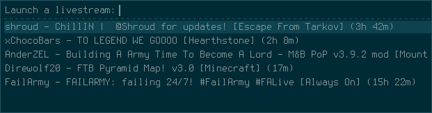 My script for Rofi that lets me launch Twitch streams using Twitchy